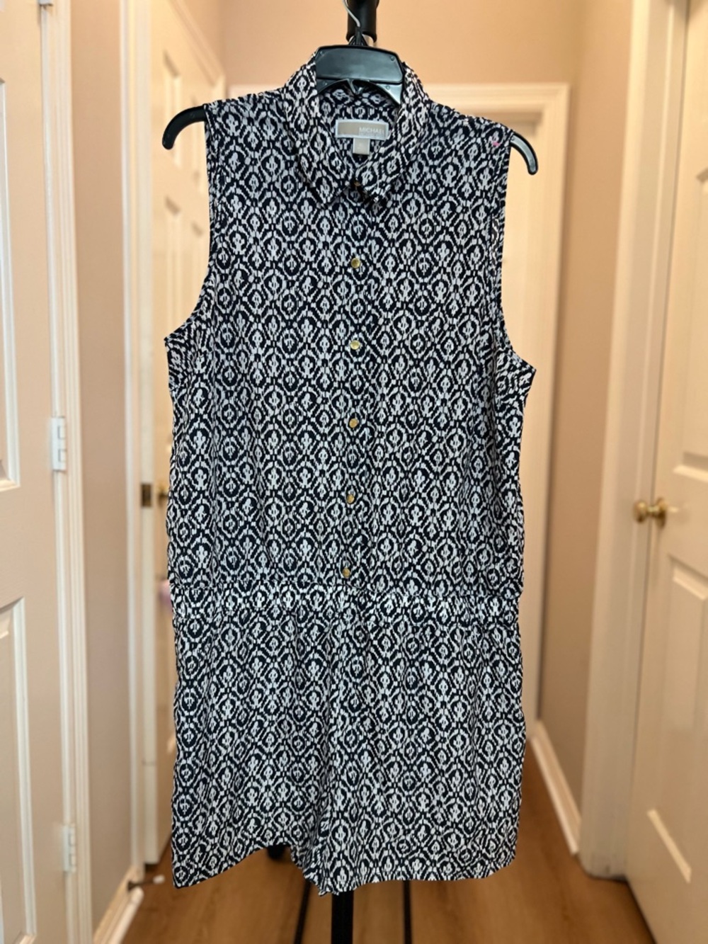 MICHAEL Michael Kors Black & White Sleeveless Button-Front Dress/Shorts